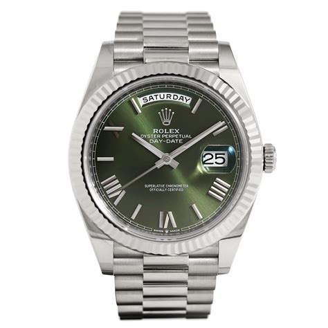 rolex day date green dial white gold|Rolex Day-Date 40mm.